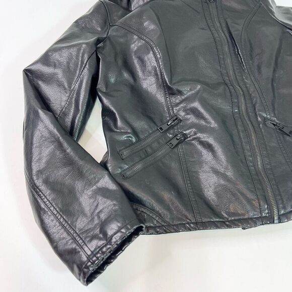 Levi's Jacket Womens Small Black Asymmetrical Moto Sherpa Lined Faux Leather - Picture 3 of 10